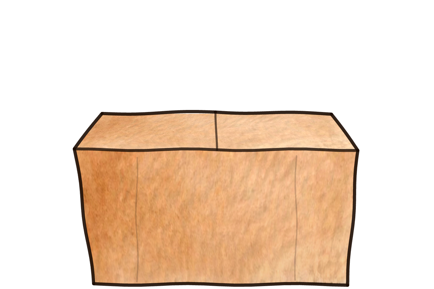 A closed painted cardboard carton